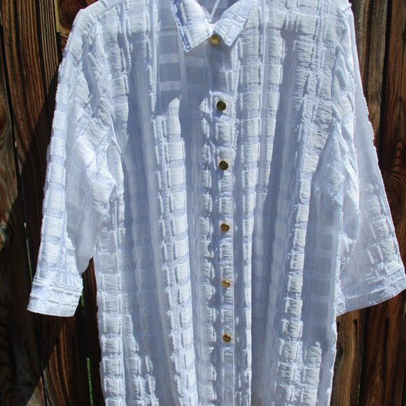 Chicos Travelers Textured Blouse Button Front 3/4 Sleeve Tunic Size 3 (16 -18) - Picture 2 of 9